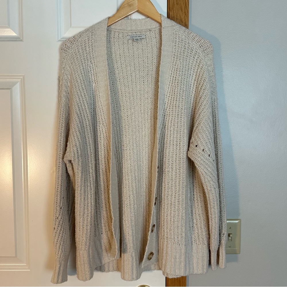 Cozy Open-Front Knit Cardigan - Cream - American Eagle